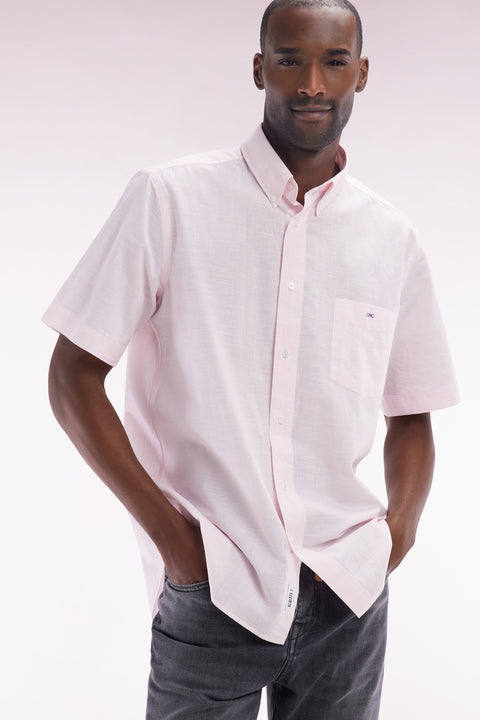 Straight short-sleeved pink cotton shirt - Image 3