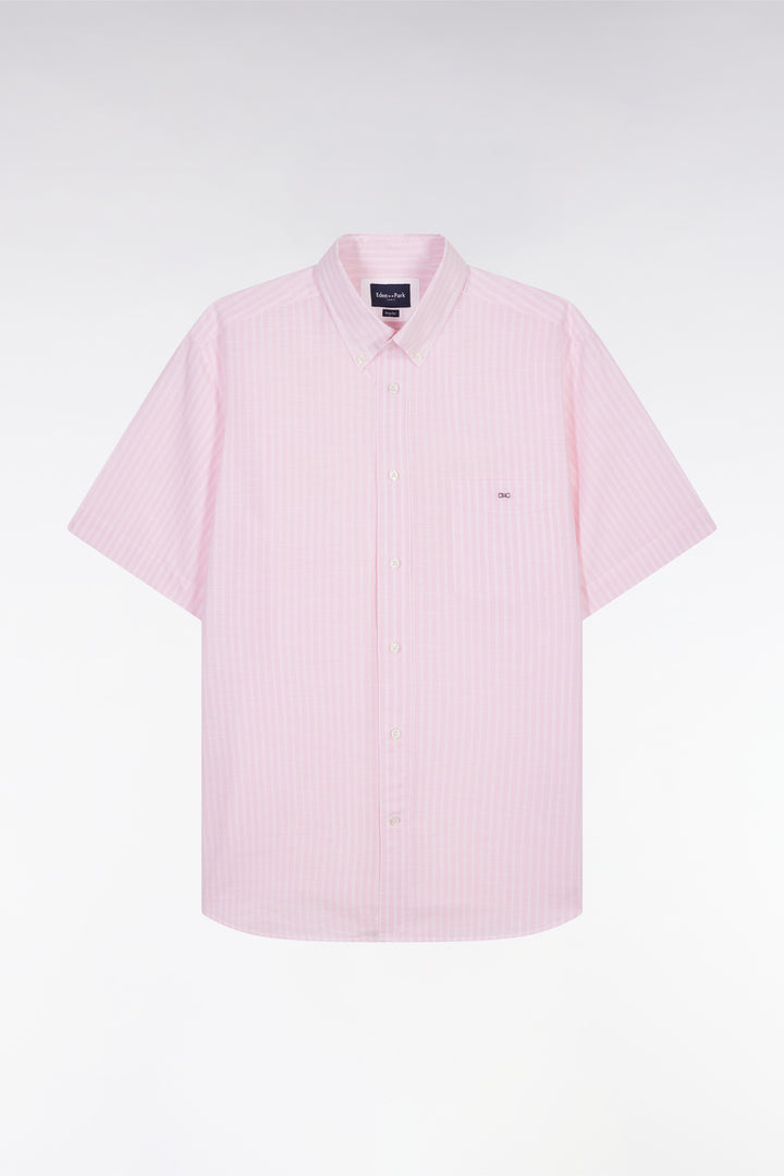 Chemise rayée à manches courtes en coton rose coupe droite