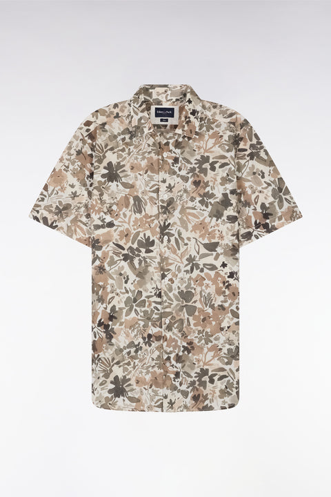 Slim-fit short-sleeved floral print shirt in khaki cotton - Image 2