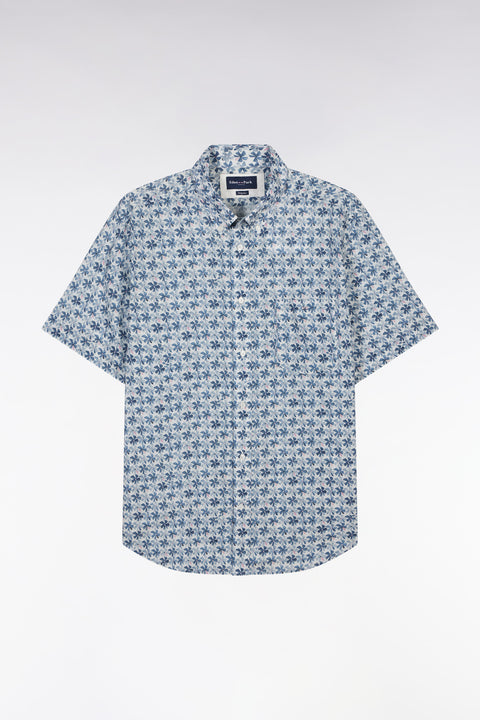 Straight-fit sort-sleeved shirt in medium grey cotton with graphic floral print - Image 2