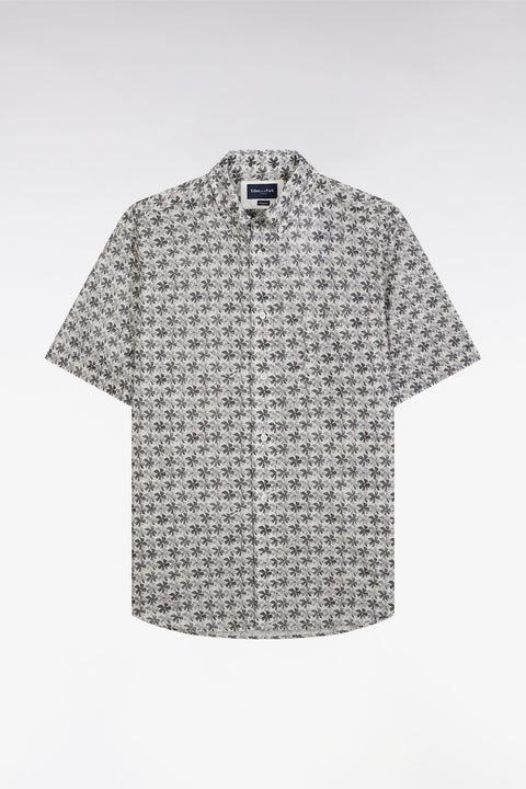 Straight-fit sort-sleeved shirt in grey cotton with graphic floral print - Image 2