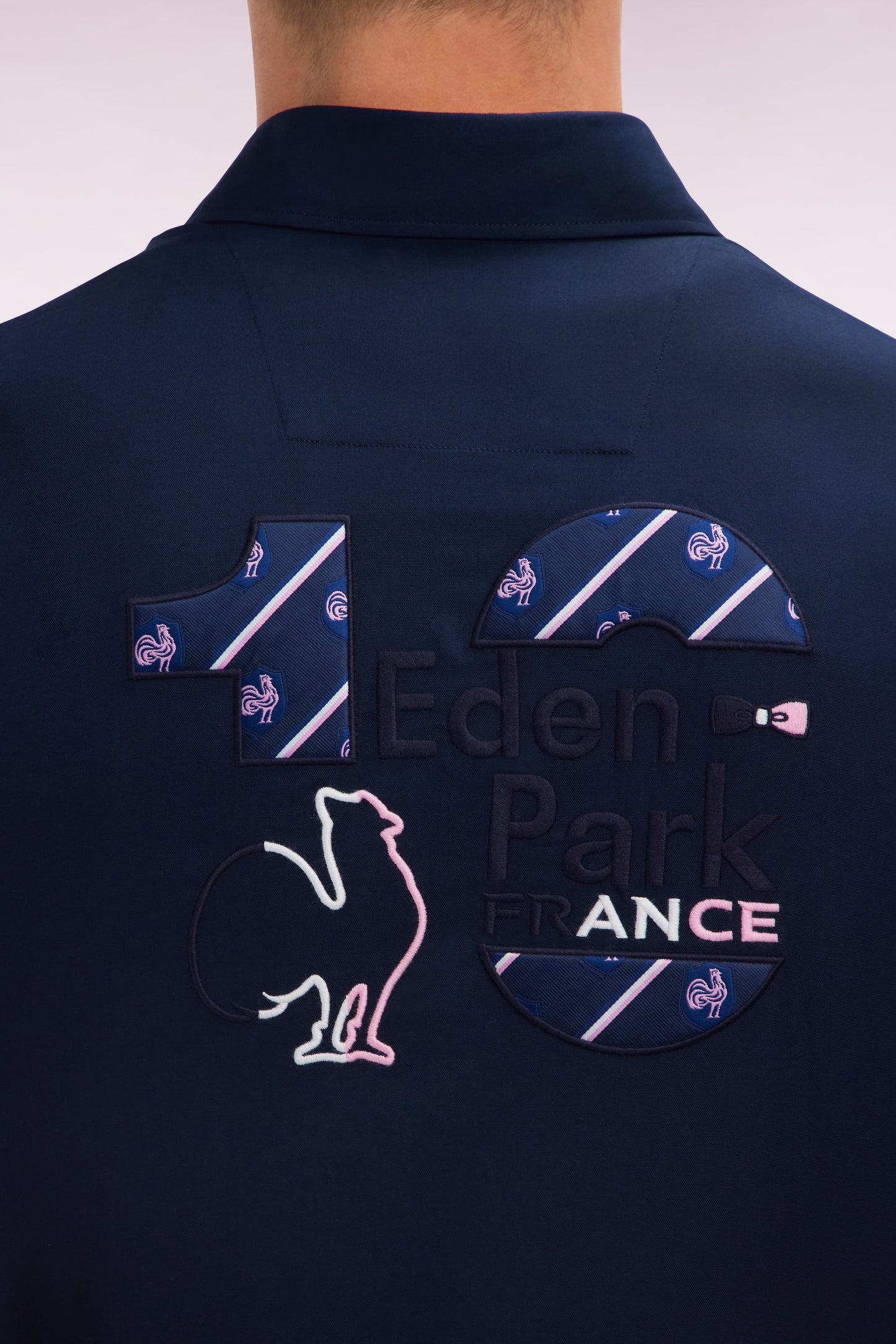 XV de France short-sleeved navy cotton shirt with back embroidery