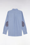 Straight-fit sky blue cotton shirt with elbow patch