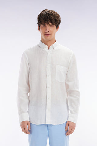 Straight-fit white linen shirt