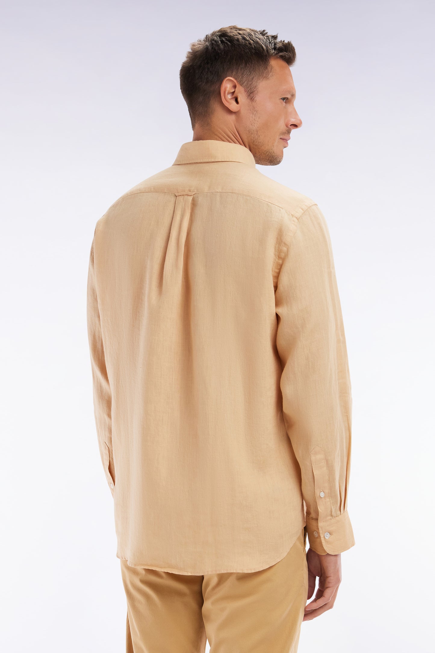 Chemise en lin camel unie coupe droite