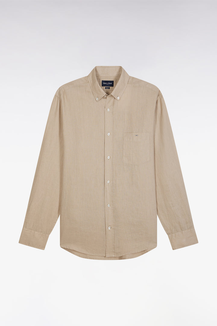 Chemise en lin beige unie coupe droite