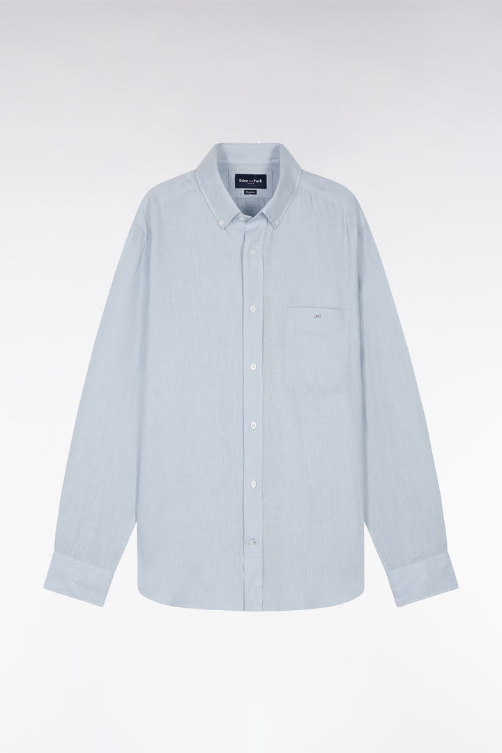 Chemise en lin gris clair unie coupe droite