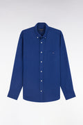 Chemise en lin bleu foncé unie coupe droite