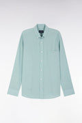 Chemise en lin vert d'eau unie coupe droite