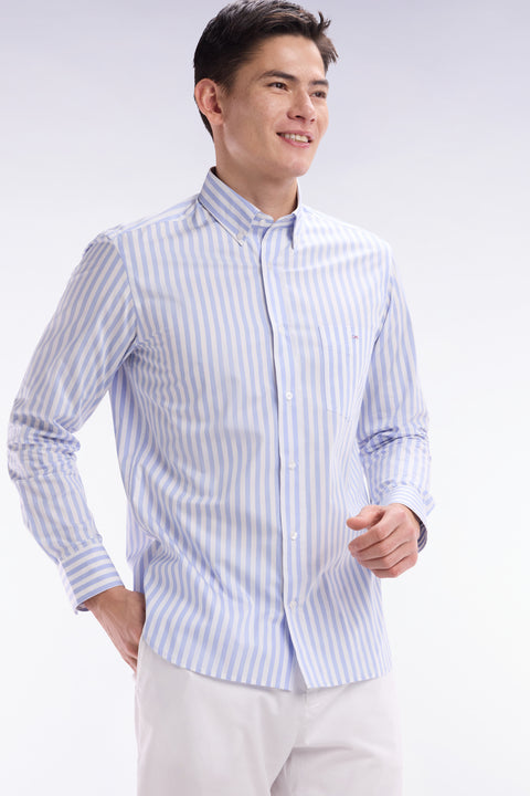 Straight-fit striped light grey cotton shirt - Image 3