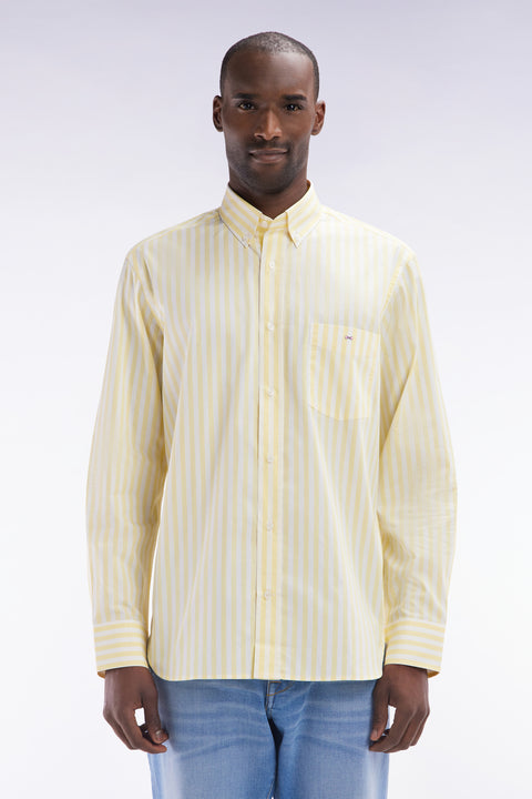 Straight-fit striped ivory cotton shirt - Image 1