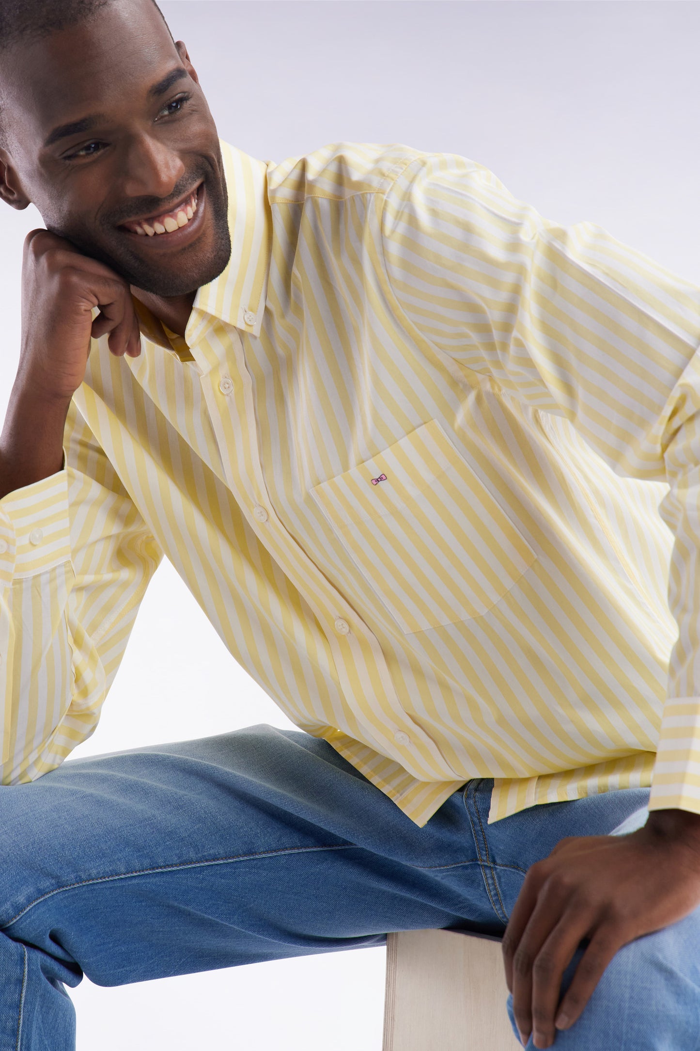 Straight-fit striped ivory cotton shirt