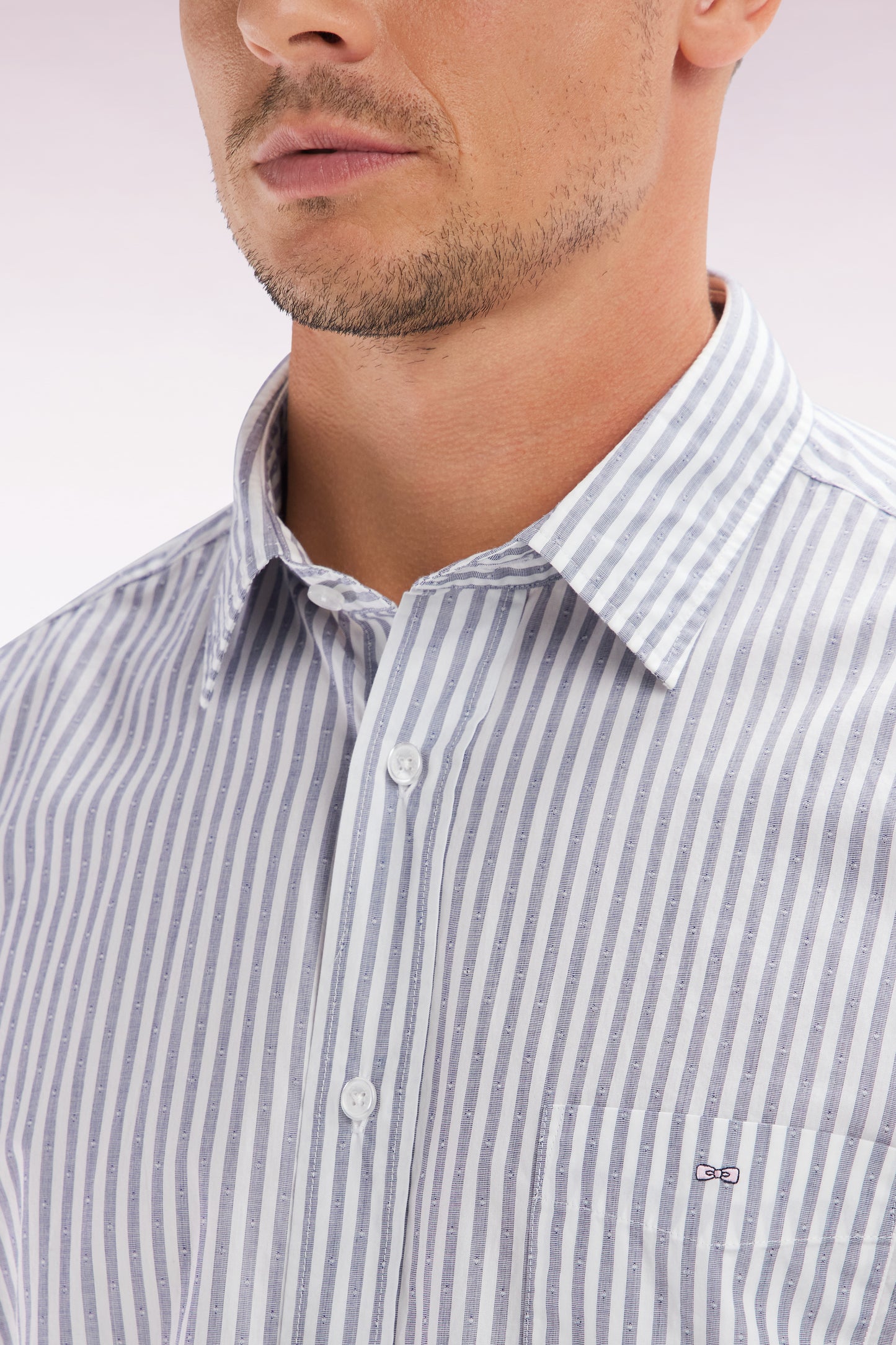 Straight-fit dark blue striped cotton shirt