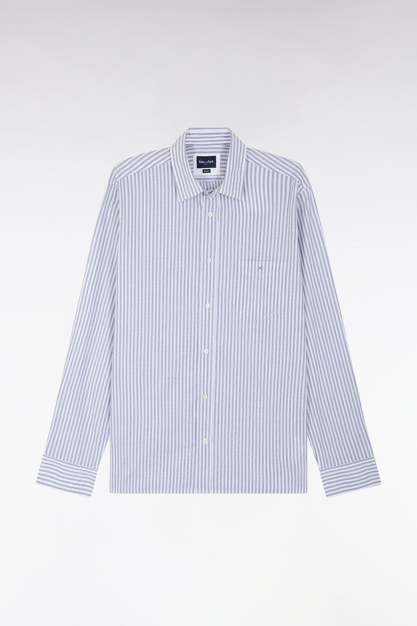 Straight-fit dark blue striped cotton shirt