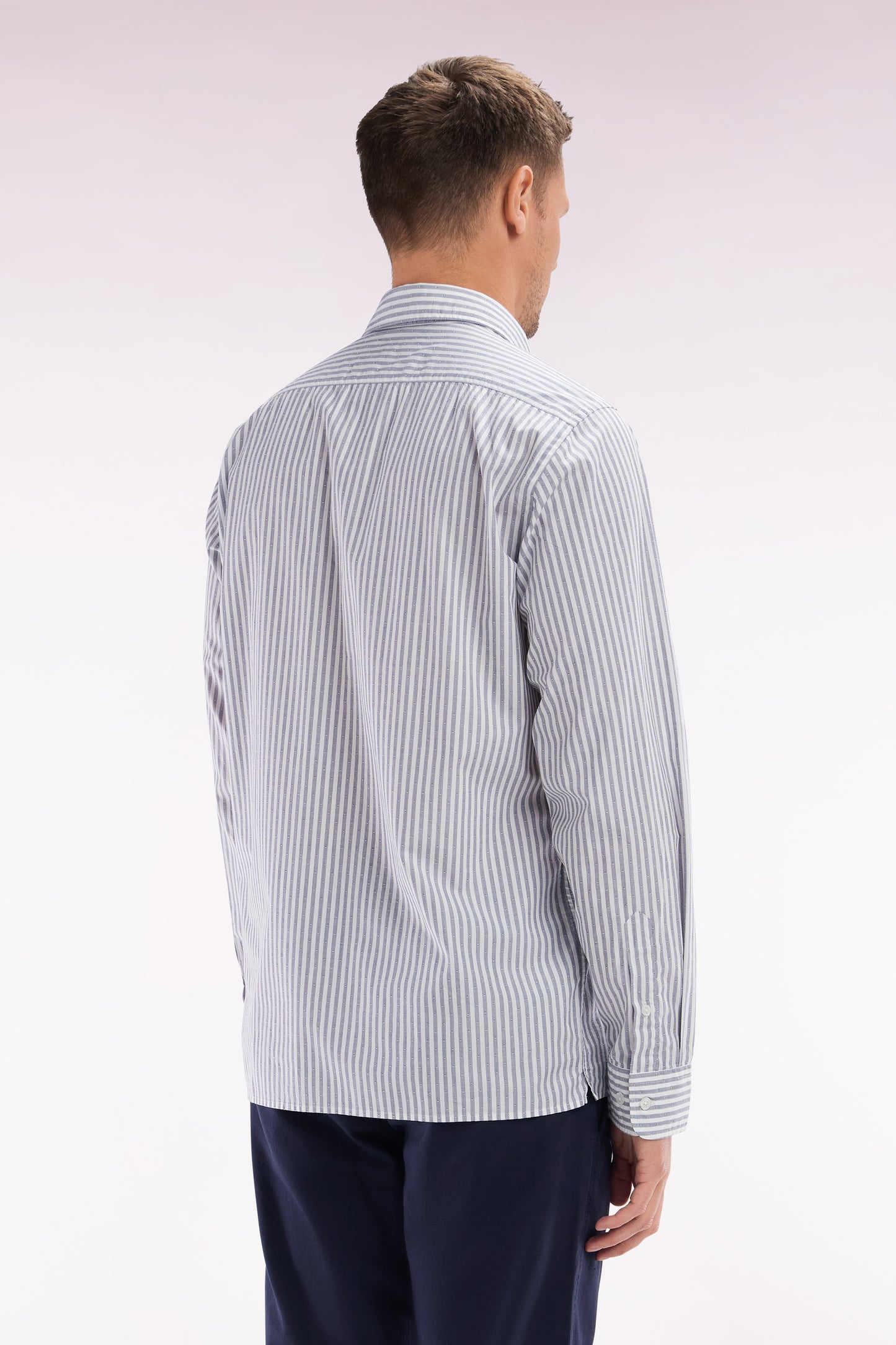 Straight-fit dark blue striped cotton shirt