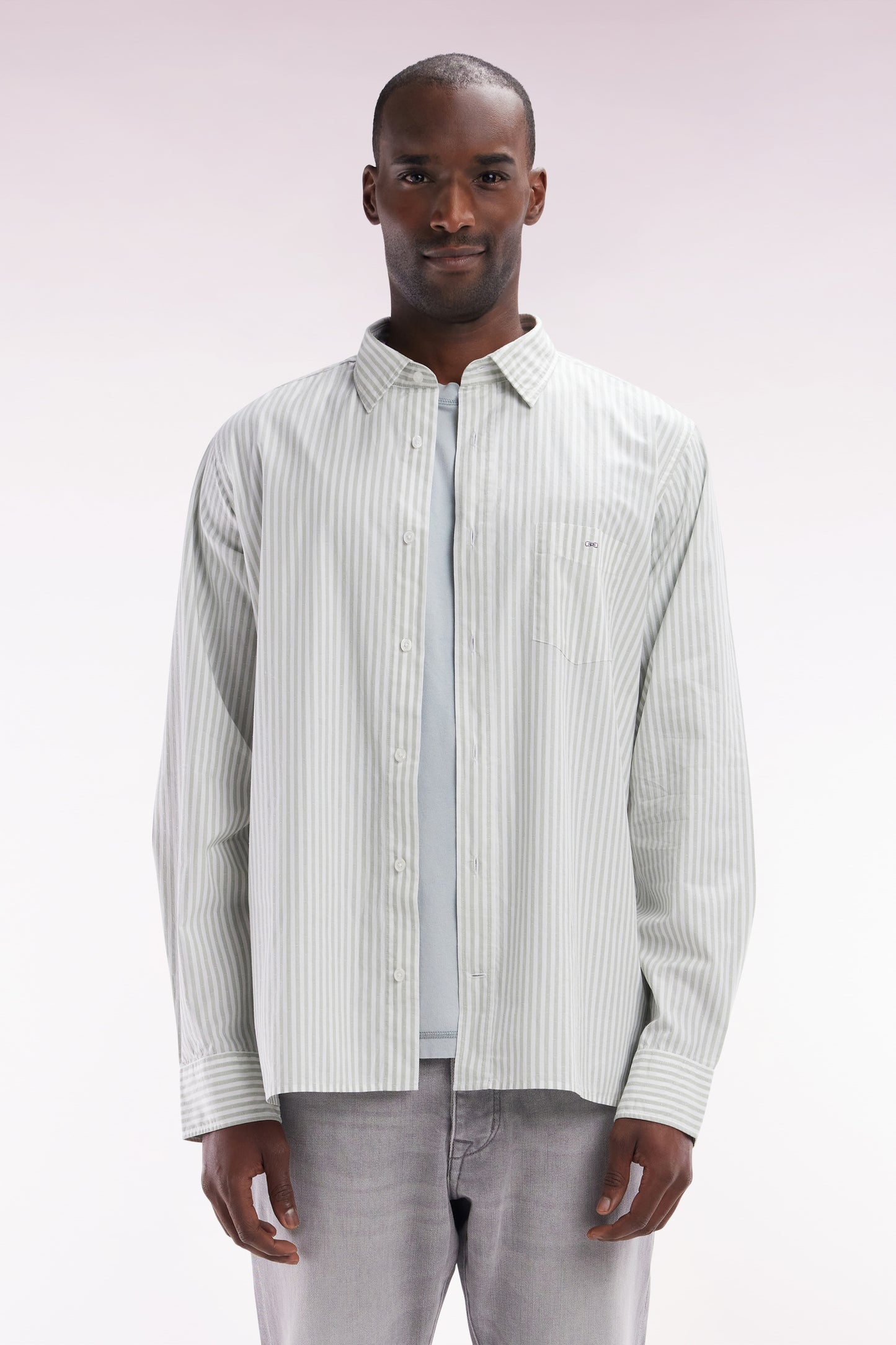 Straight-fit grey striped cotton shirt