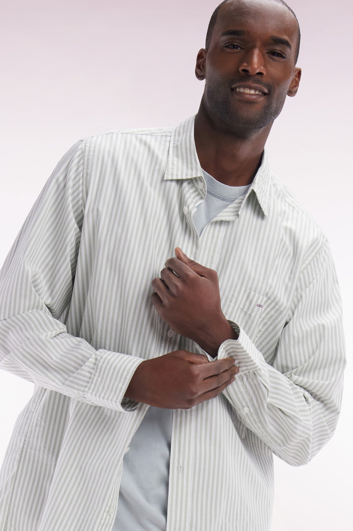 Straight-fit grey striped cotton shirt