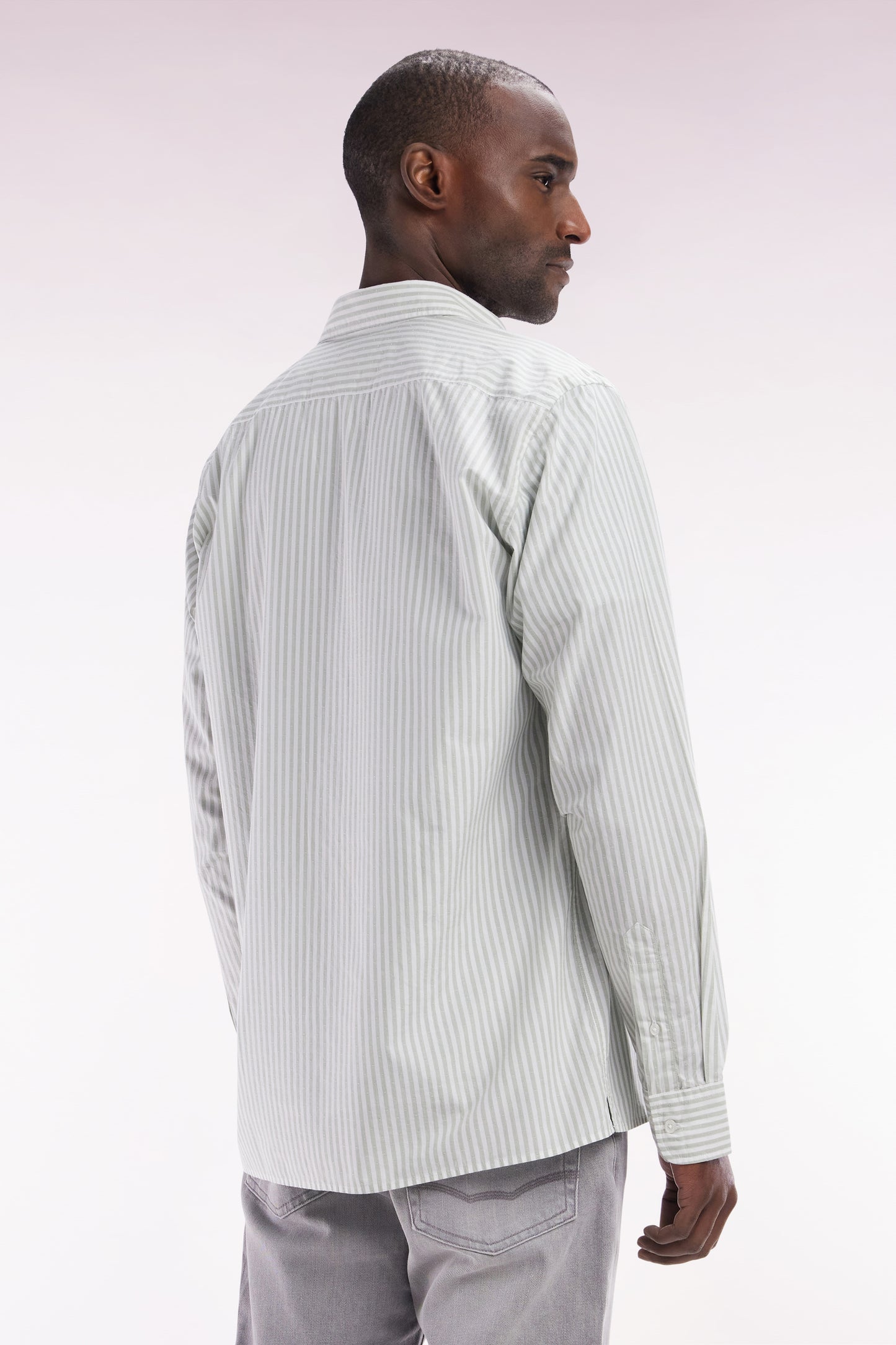 Straight-fit grey striped cotton shirt