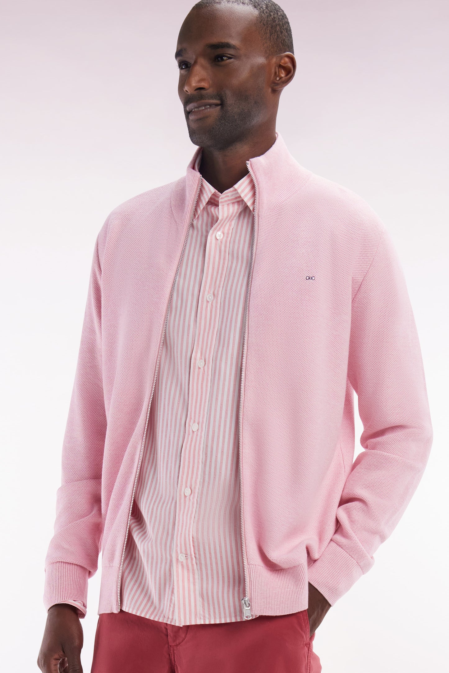 Straight-fit pink striped cotton shirt