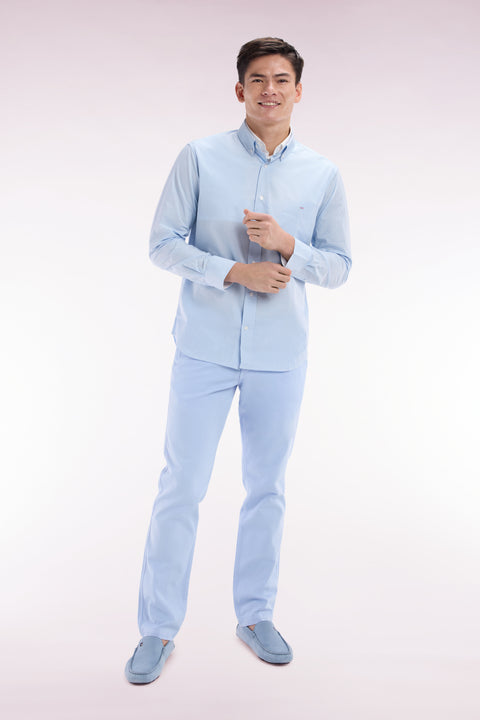 Straight-fit sky blue cotton gingham shirt - Image 3