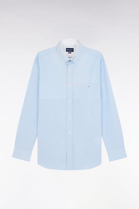 Straight-fit sky blue cotton gingham shirt - Image 2