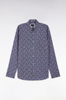 Straight-fit navy cotton shirt with micro-patterned design