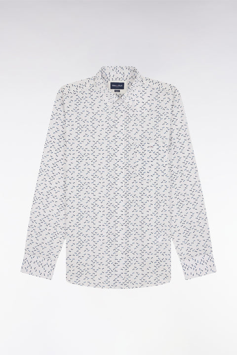 Straight-fit ecru cotton poplin shirt with bow tie microprint - Image 2