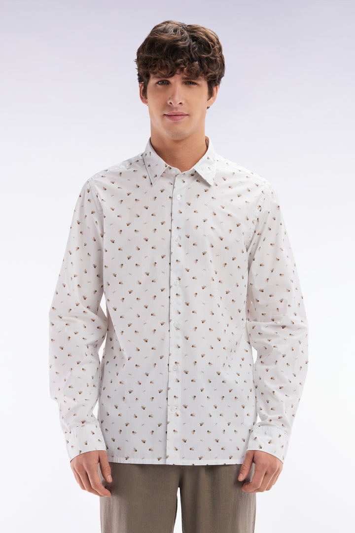 Chemise à micromotifs nœuds en coton sable coupe droite