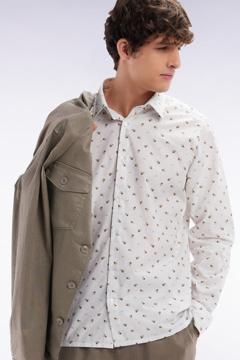 Straight-fit sand cotton poplin shirt with bow tie microprint - Image 3