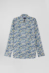 Straight-fit grey cotton poplin shirt with floral print