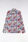 Straight-fit cotton poplin shirt with tropical bow tie print