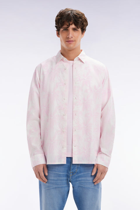 Straight-fit pink cotton poplin shirt with bow tie print - Image 1