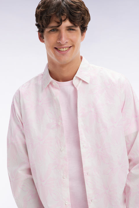 Straight-fit pink cotton poplin shirt with bow tie print - Image 3