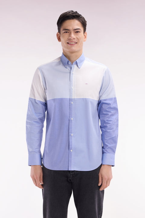 Straight-fit dark blue cotton twill shirt - Image 1