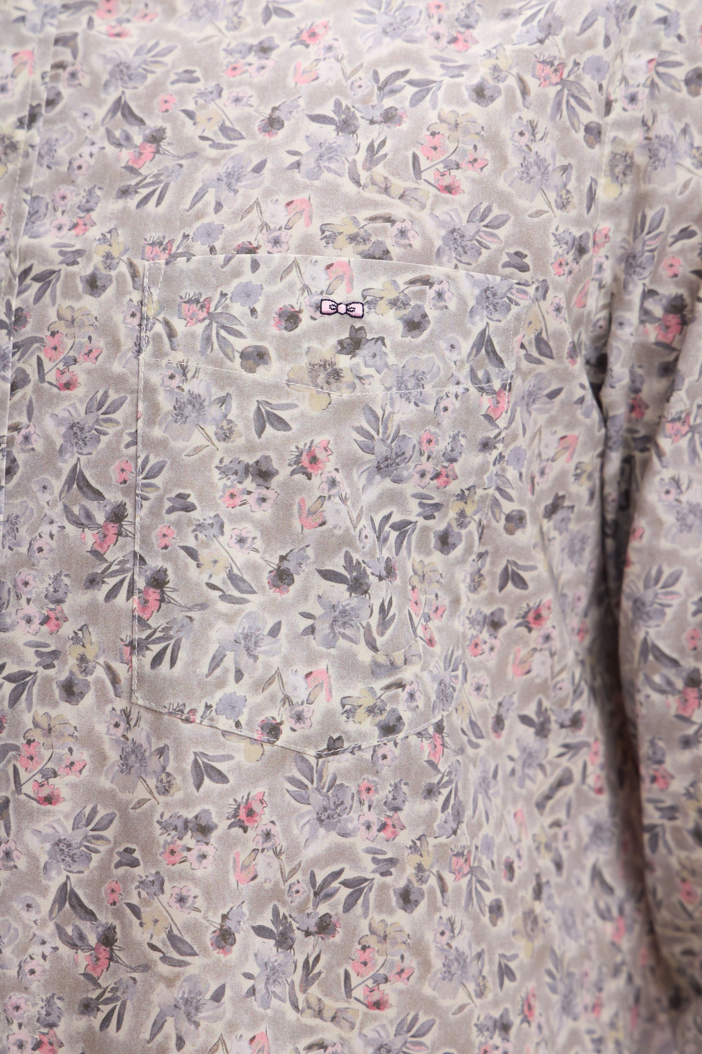 Straight-fit khaki Pima cotton poplin shirt with floral micro pattern