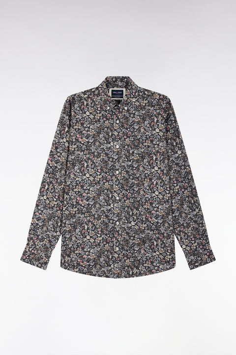 Straight-fit khaki micro print Pima cotton poplin shirt - Image 2