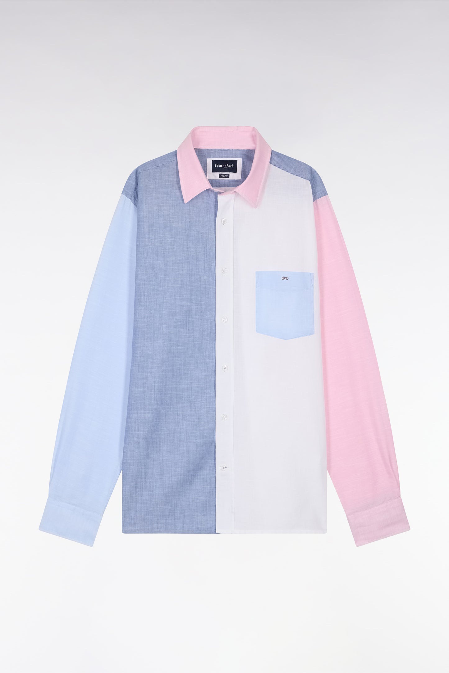 Straight-fit blue and pink colorblock shirt