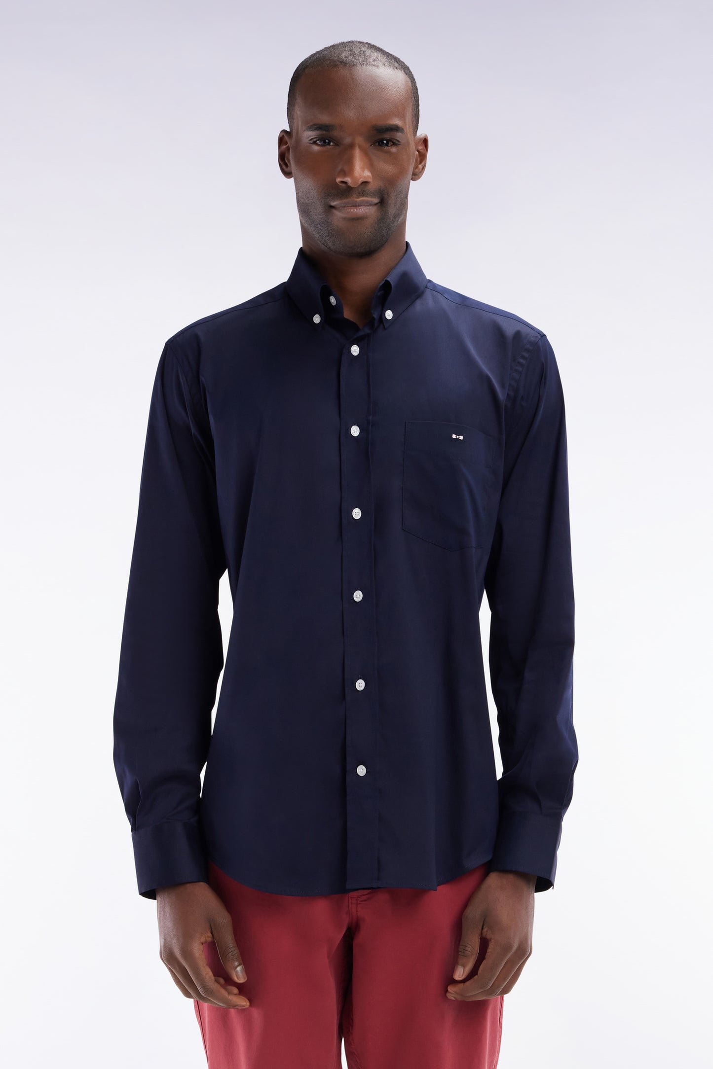 Straight-fit navy cotton twill shirt