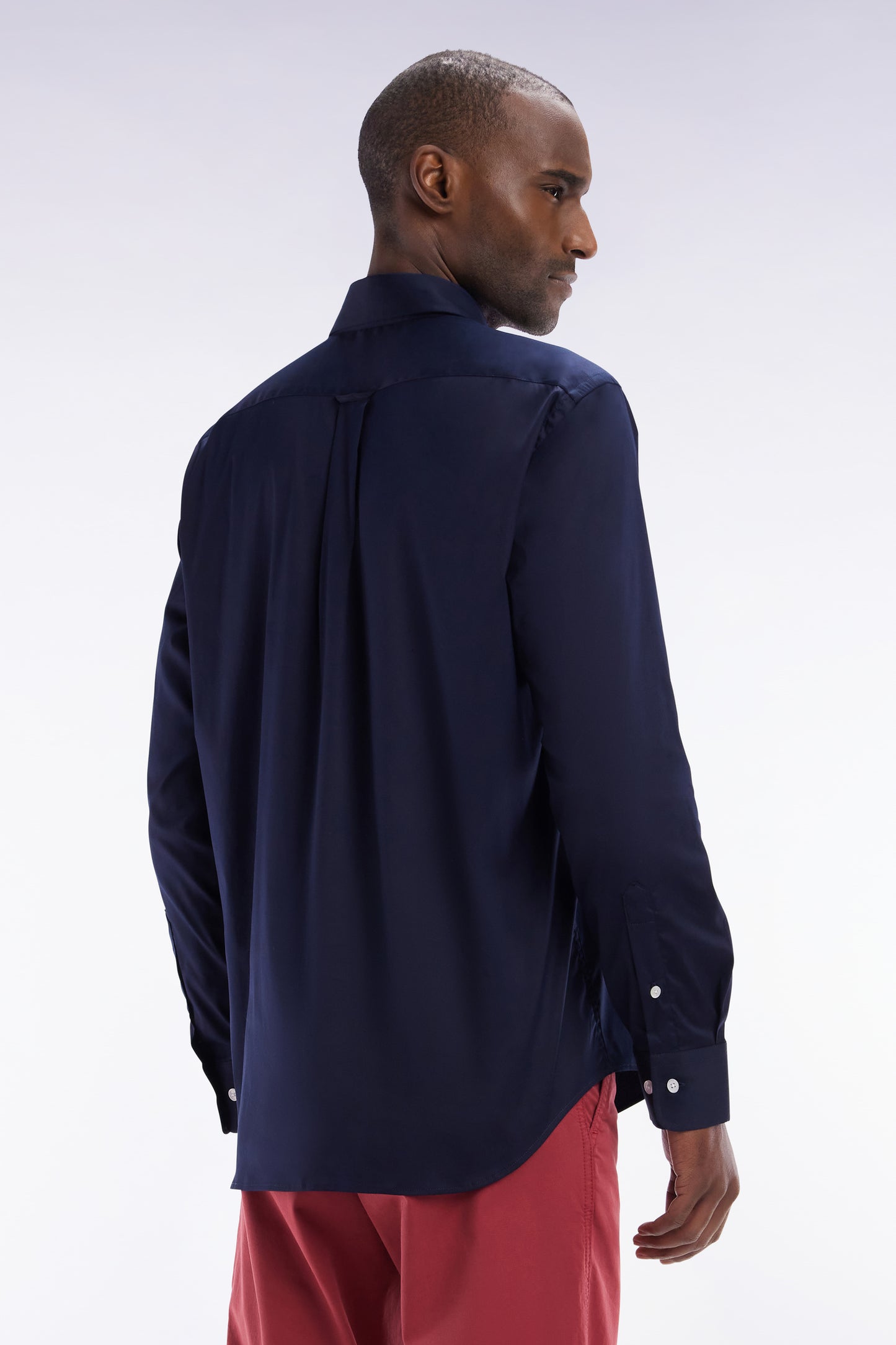 Straight-fit navy cotton twill shirt
