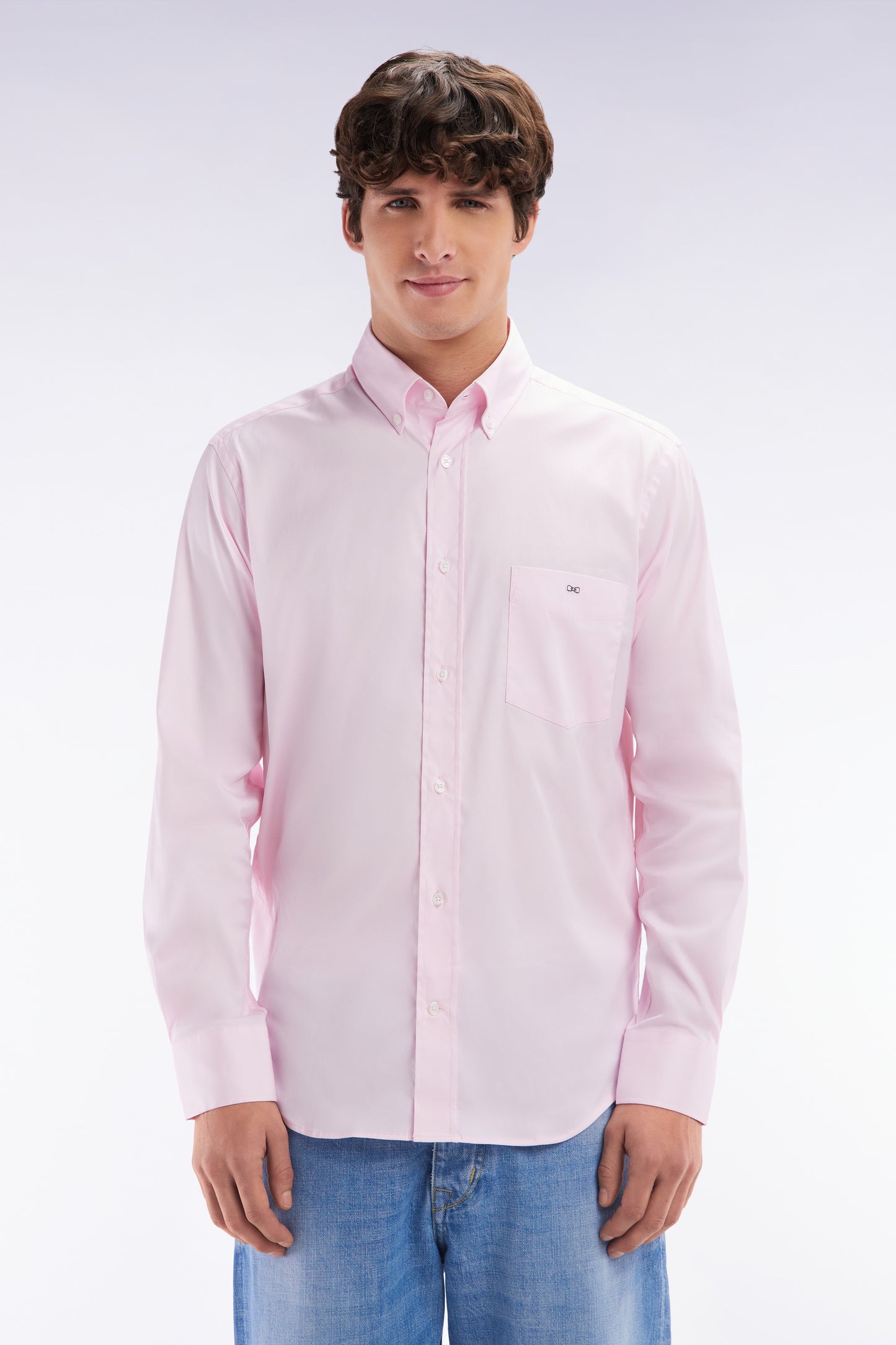 Straight-fit pink cotton twill shirt