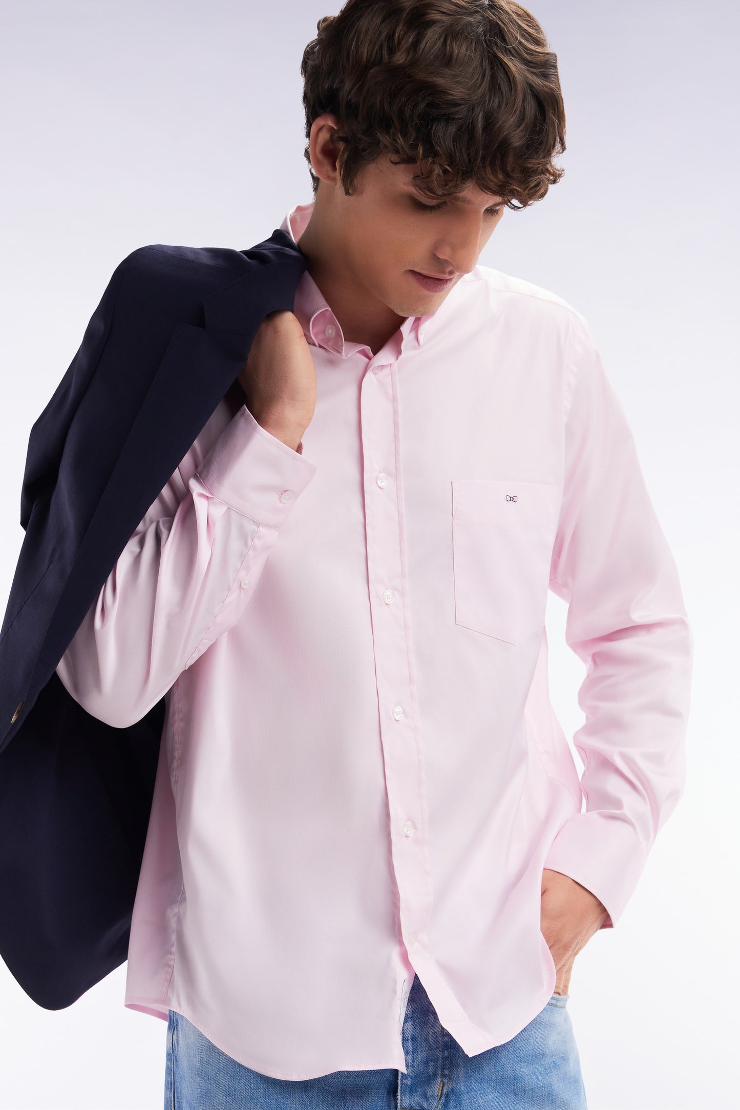 Straight-fit pink cotton twill shirt