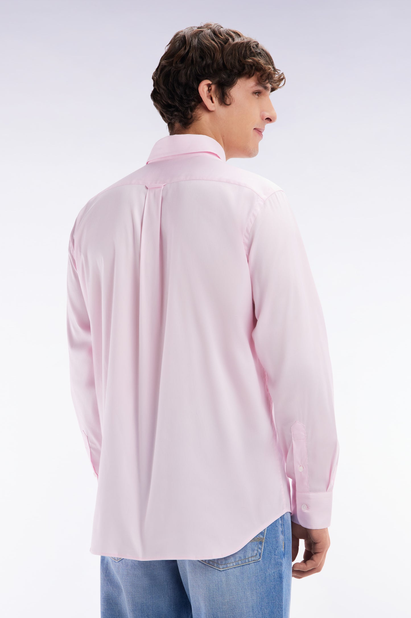 Straight-fit pink cotton twill shirt
