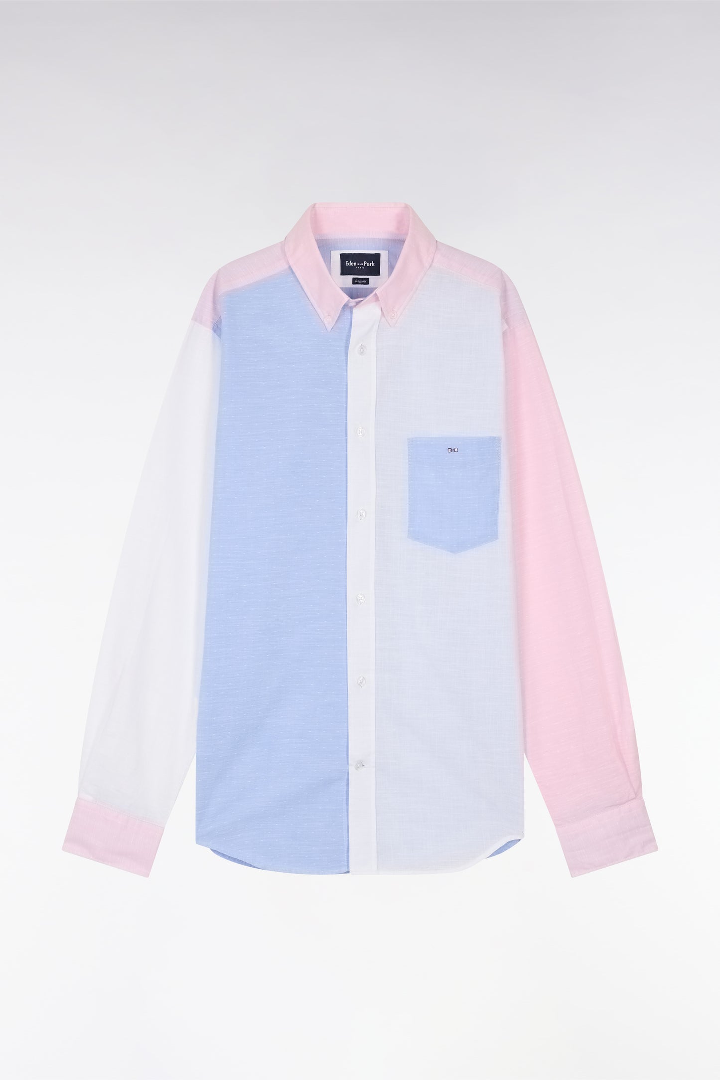 Straight-fit sky blue and pink cotton jacquard and dobby shirt