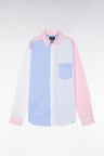 Straight-fit sky blue and pink cotton jacquard and dobby shirt