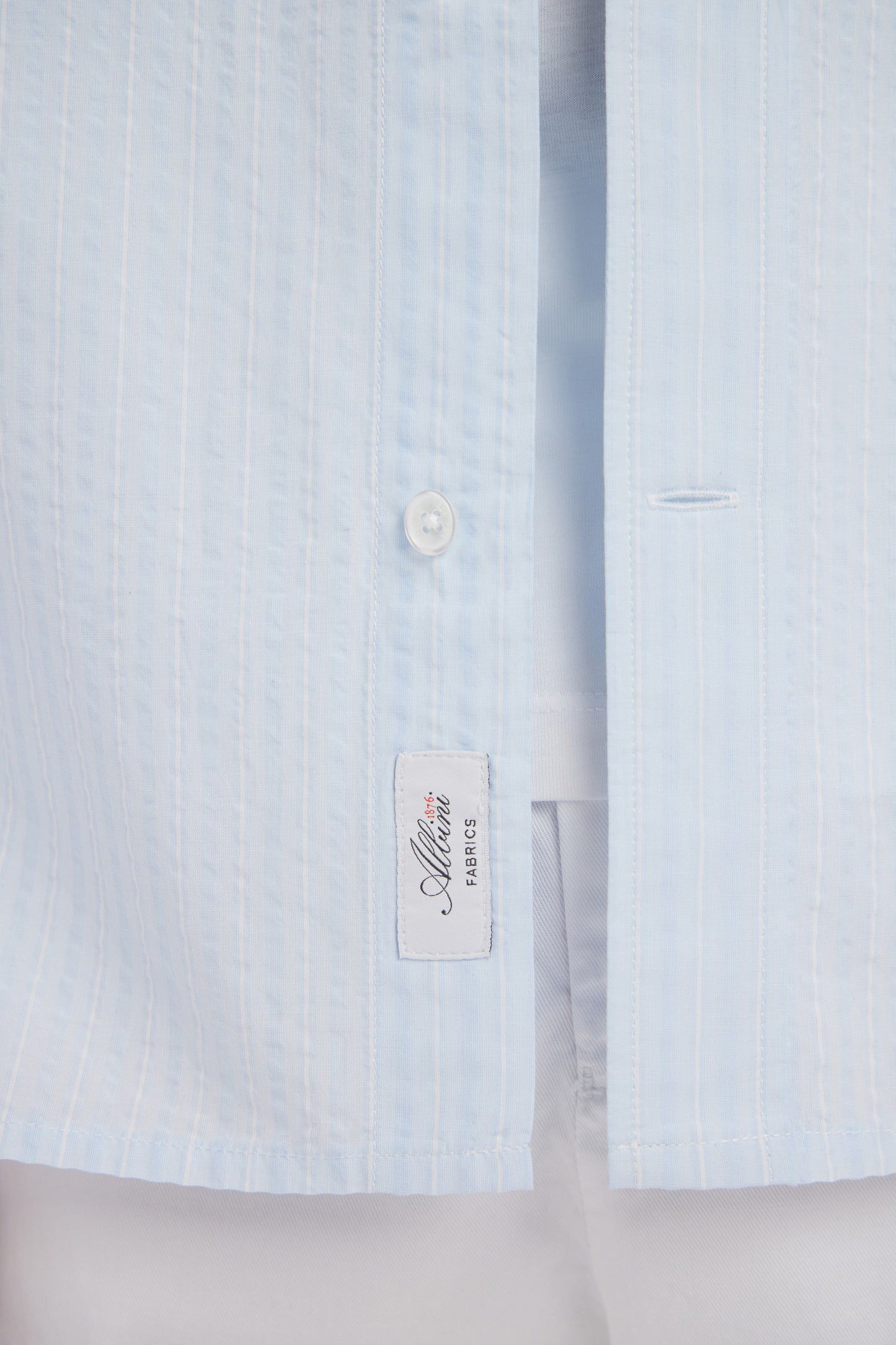 Straight-fit sky blue striped seersucker cotton shirt