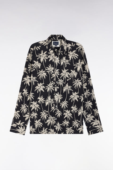 Straight-fit black cotton shirt with palm tree print - Image 2