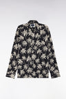 Straight-fit black cotton shirt with palm tree print