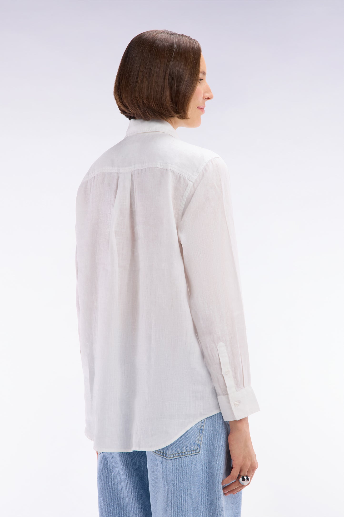 Chemise à poches plaquées en lin blanc coupe oversized