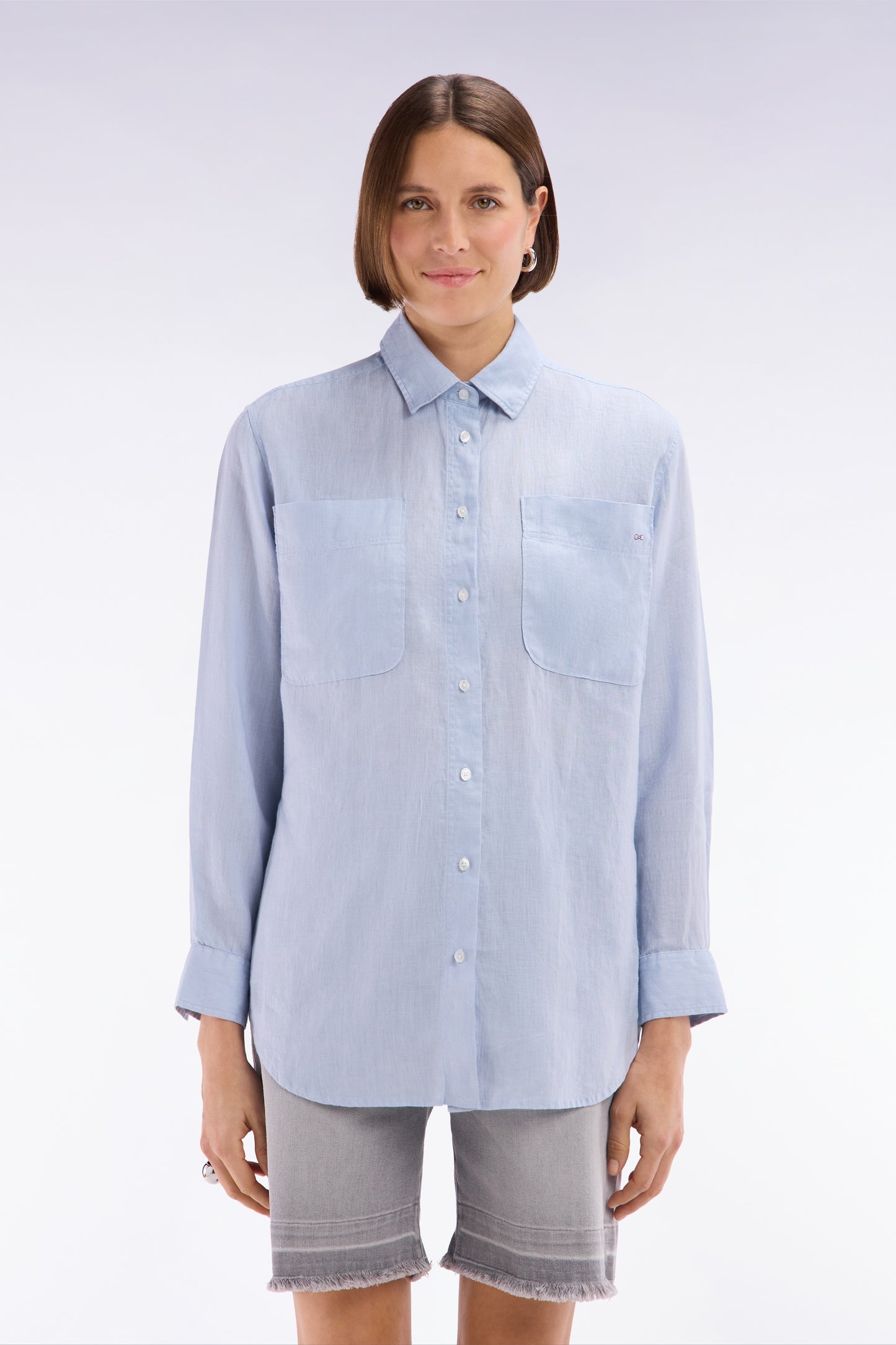 Chemise à poches plaquées en lin gris coupe oversized