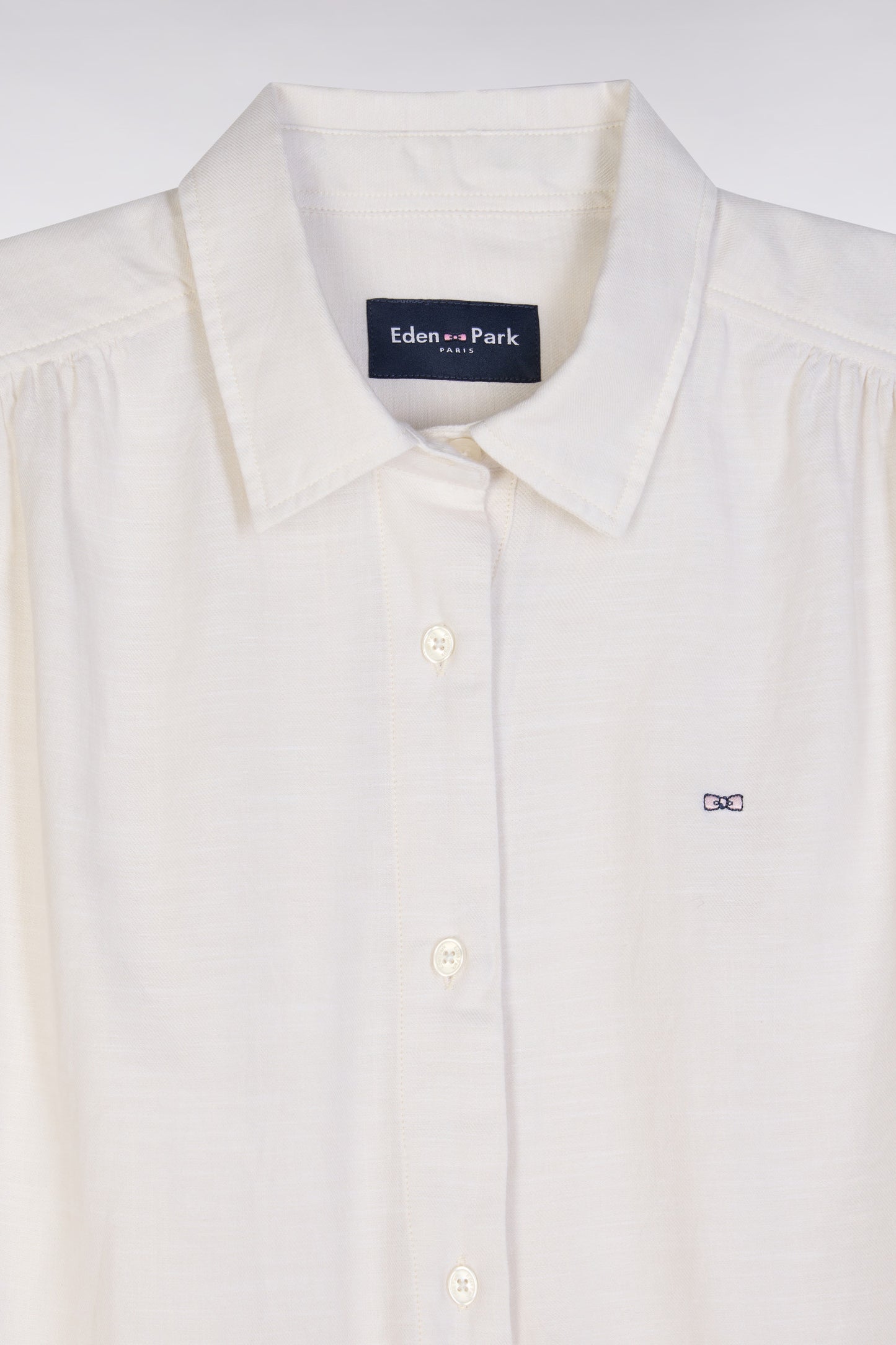 Relaxed-fit short-sleeved ecru cotton blouse